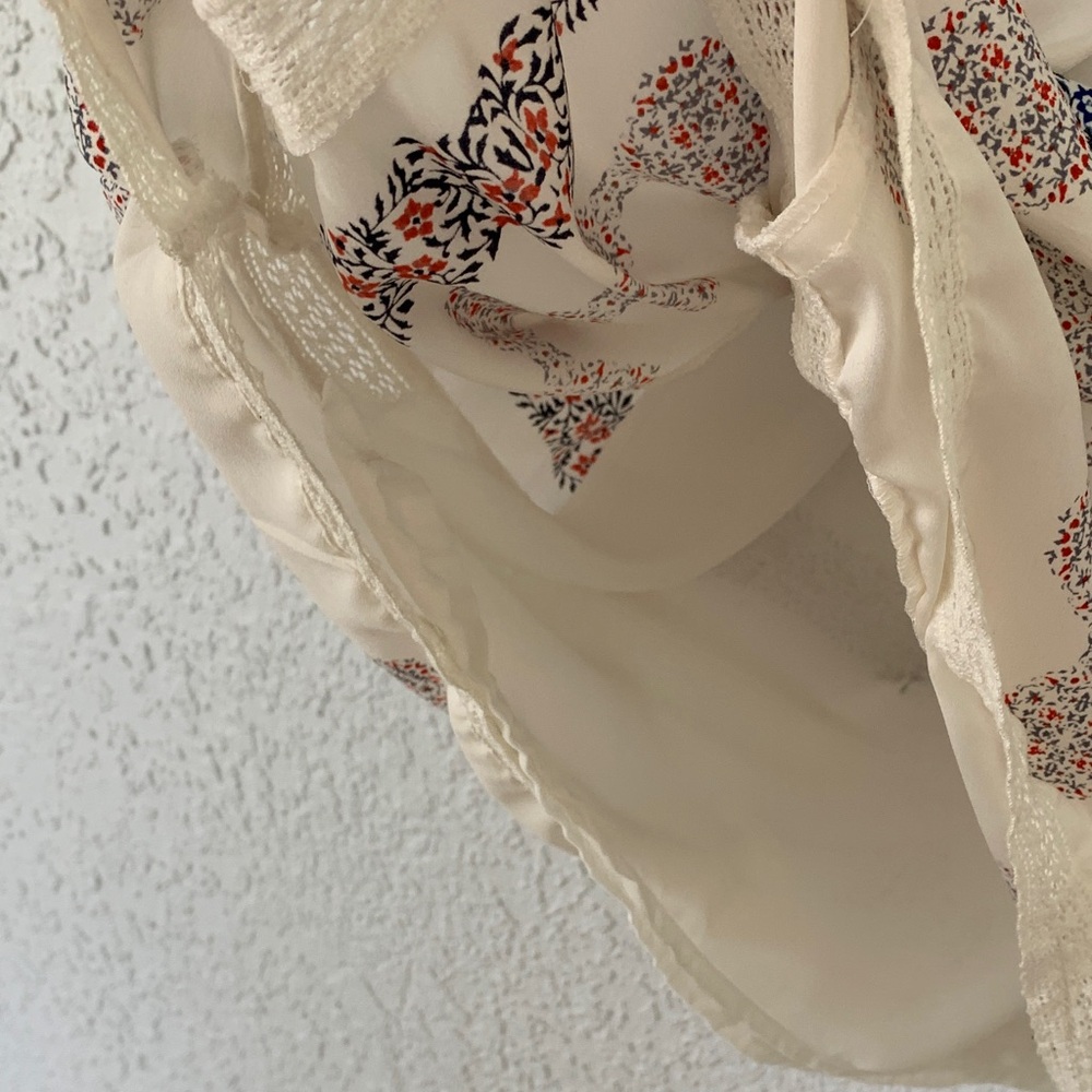Loft  Midi Dress with Navy & Rust Print embroidered detailing size 4 - Picture 6 of 11